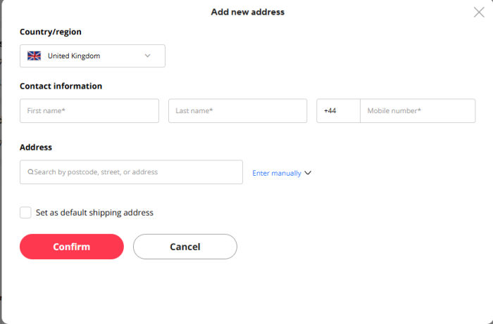 Entering the buyer’s shipping address on AliExpress