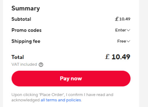 AliExpress checkout summary showing the shipping fee line